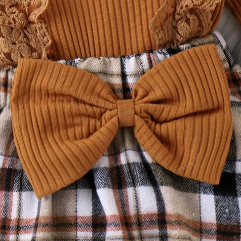 Baby Girl Clothes Fall Winter Outfit Plaid Romper Long Sleeve Dress Lace Ruffles Bodysuit with Bow Headband in Saudi Arabia
