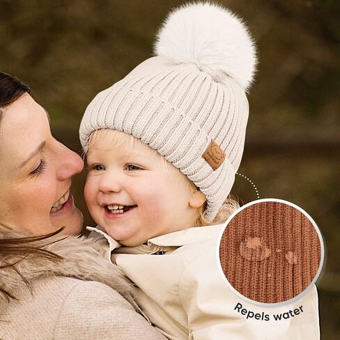 2-Pack Baby Hats for Girls, Boys, Stretchy Baby Winter Beanies (Fawn, S) | Cute Newborn & Toddler Winter Hat, Soft & Warm Pom Pom Baby Beanie for Infant, Toddler, Boys, Girls Baby Winter Hat in Saudi Arabia