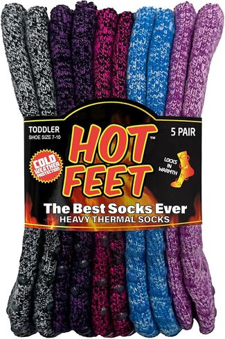 HOT FEET Toddler Crew Warm Thermal 5/6 Pack Socks Soft Thick Brushing, 2-4 Y (7-10 US) 5 Pack in Kuwait
