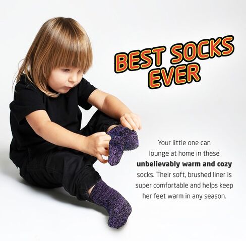 HOT FEET Toddler Crew Warm Thermal 5/6 Pack Socks Soft Thick Brushing, 2-4 Y (7-10 US) 5 Pack in Kuwait
