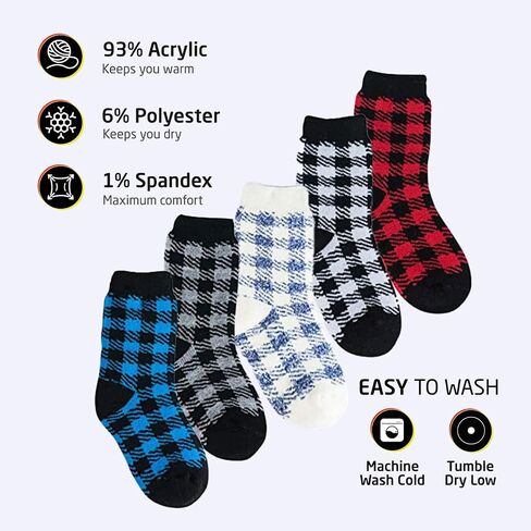 HOT FEET Toddler Crew Warm Thermal 5/6 Pack Socks Soft Thick Brushing, 2-4 Y (7-10 US) 5 Pack in Kuwait