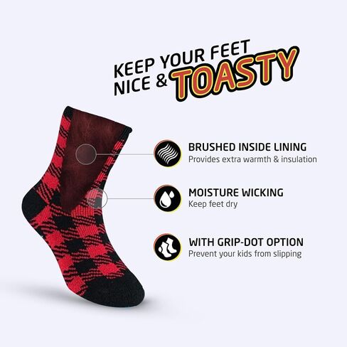 HOT FEET Toddler Crew Warm Thermal 5/6 Pack Socks Soft Thick Brushing, 2-4 Y (7-10 US) 5 Pack in Kuwait