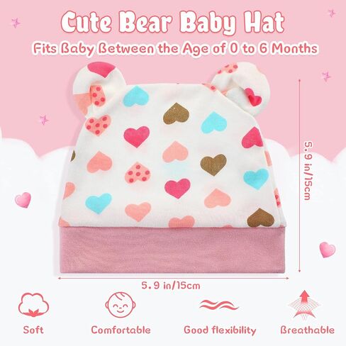Geyoga 9 Pieces Newborn Baby Hat Bear Ears Infant Caps Baby Boy Girl Toddler Hats Infant Beanie Caps for 0-3 Months in Saudi Arabia