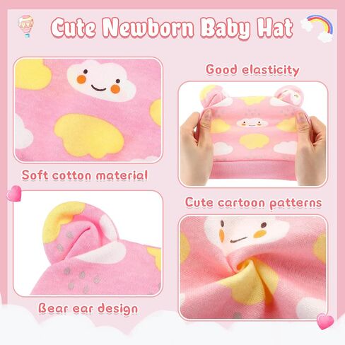 Geyoga 9 Pieces Newborn Baby Hat Bear Ears Infant Caps Baby Boy Girl Toddler Hats Infant Beanie Caps for 0-3 Months in Saudi Arabia