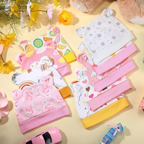 Geyoga 9 Pieces Newborn Baby Hat Bear Ears Infant Caps Baby Boy Girl Toddler Hats Infant Beanie Caps for 0-3 Months in Saudi Arabia
