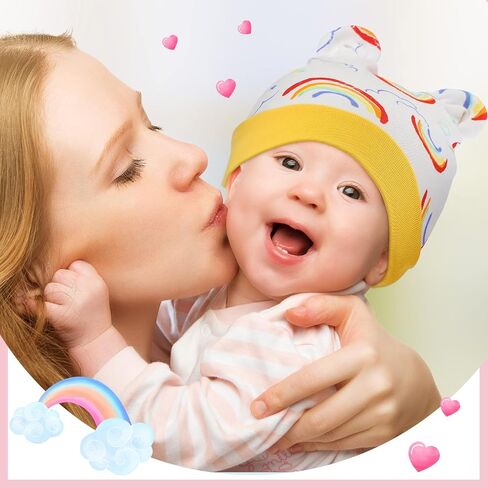 Geyoga 9 Pieces Newborn Baby Hat Bear Ears Infant Caps Baby Boy Girl Toddler Hats Infant Beanie Caps for 0-3 Months in Saudi Arabia