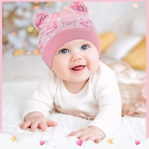 Geyoga 9 Pieces Newborn Baby Hat Bear Ears Infant Caps Baby Boy Girl Toddler Hats Infant Beanie Caps for 0-3 Months in Saudi Arabia