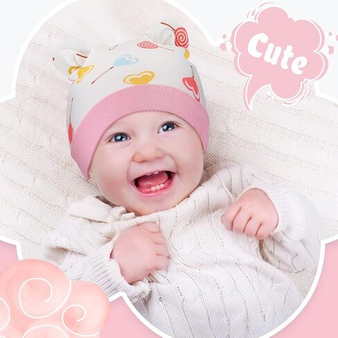 Geyoga 9 Pieces Newborn Baby Hat Bear Ears Infant Caps Baby Boy Girl Toddler Hats Infant Beanie Caps for 0-3 Months in Saudi Arabia