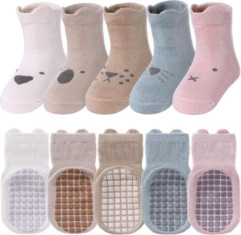 TRUEHAN 5 Pairs Toddler Non Slip Socks with Grips Baby Socks for Kids Girls Boys in Saudi Arabia