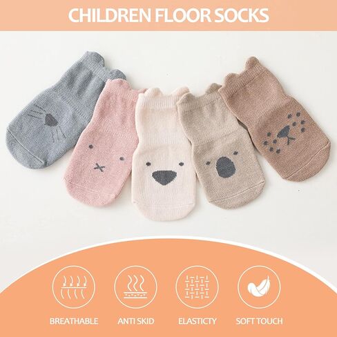 TRUEHAN 5 Pairs Toddler Non Slip Socks with Grips Baby Socks for Kids Girls Boys in Saudi Arabia