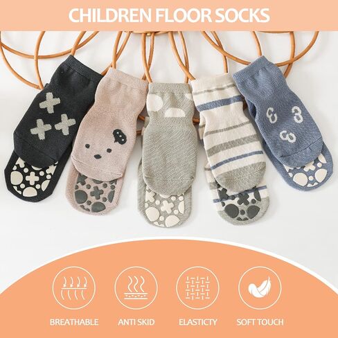 TRUEHAN 5 Pairs Toddler Non Slip Socks with Grips Baby Socks for Kids Girls Boys in Saudi Arabia