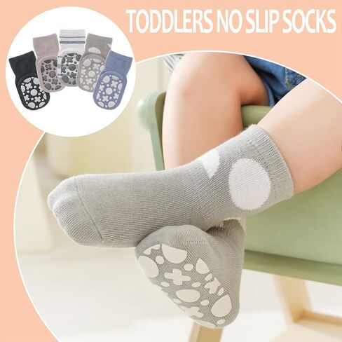 TRUEHAN 5 Pairs Toddler Non Slip Socks with Grips Baby Socks for Kids Girls Boys in Saudi Arabia