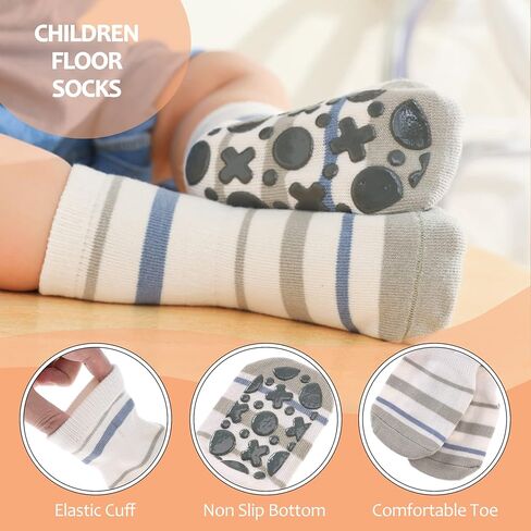 TRUEHAN 5 Pairs Toddler Non Slip Socks with Grips Baby Socks for Kids Girls Boys in Saudi Arabia