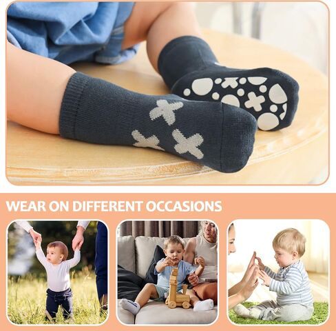 TRUEHAN 5 Pairs Toddler Non Slip Socks with Grips Baby Socks for Kids Girls Boys in Saudi Arabia