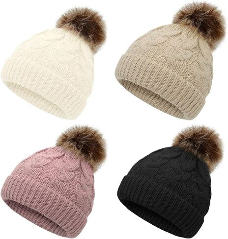 American Trends Baby Girl Hats Infant Baby Beanie Winter Hat Pom Pom Warm Toddler Boys Beanies Kids Cap in Kuwait
