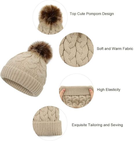 American Trends Baby Girl Hats Infant Baby Beanie Winter Hat Pom Pom Warm Toddler Boys Beanies Kids Cap in Kuwait