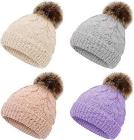 American Trends Baby Girl Hats Infant Baby Beanie Winter Hat Pom Pom Warm Toddler Boys Beanies Kids Cap in Kuwait