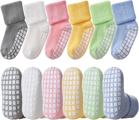 LANLEO Baby Girls Boys Non Slip Socks with Grips Toddler Kids Unisex Warm Thick Cotton Ankle Crew Socks with Grippers in Saudi Arabia