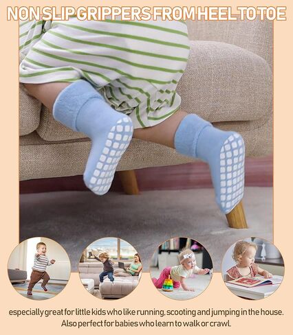 LANLEO Baby Girls Boys Non Slip Socks with Grips Toddler Kids Unisex Warm Thick Cotton Ankle Crew Socks with Grippers in Saudi Arabia
