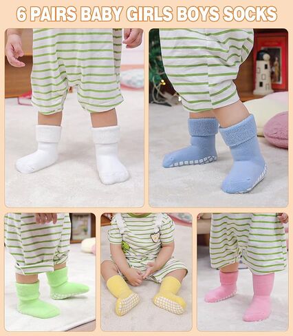 LANLEO Baby Girls Boys Non Slip Socks with Grips Toddler Kids Unisex Warm Thick Cotton Ankle Crew Socks with Grippers in Saudi Arabia