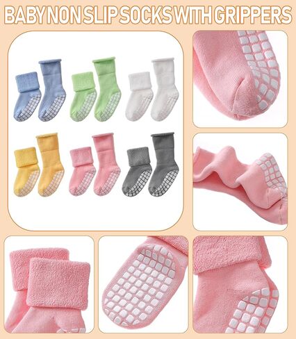 LANLEO Baby Girls Boys Non Slip Socks with Grips Toddler Kids Unisex Warm Thick Cotton Ankle Crew Socks with Grippers in Saudi Arabia