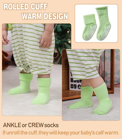 LANLEO Baby Girls Boys Non Slip Socks with Grips Toddler Kids Unisex Warm Thick Cotton Ankle Crew Socks with Grippers in Saudi Arabia