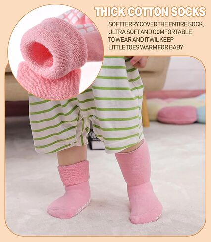 LANLEO Baby Girls Boys Non Slip Socks with Grips Toddler Kids Unisex Warm Thick Cotton Ankle Crew Socks with Grippers in Saudi Arabia