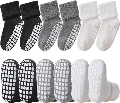 LANLEO Baby Girls Boys Non Slip Socks with Grips Toddler Kids Unisex Warm Thick Cotton Ankle Crew Socks with Grippers in Kuwait