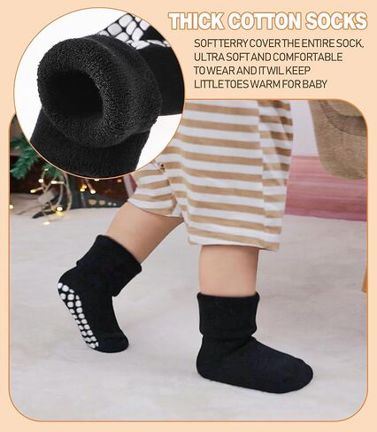 LANLEO Baby Girls Boys Non Slip Socks with Grips Toddler Kids Unisex Warm Thick Cotton Ankle Crew Socks with Grippers in Kuwait