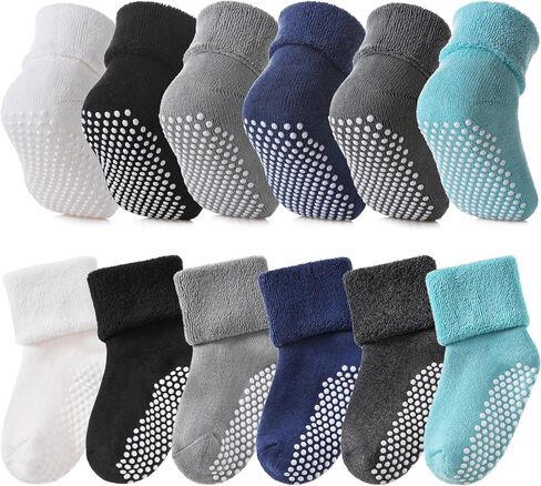SDBING Baby Boys Girls Grips Socks Infant Toddlers Kids Non Slip Warm Thick Cotton Ankle Crew Socks with Grippers in Saudi Arabia