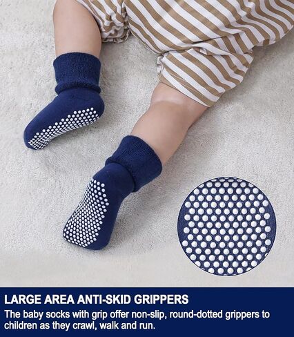 SDBING Baby Boys Girls Grips Socks Infant Toddlers Kids Non Slip Warm Thick Cotton Ankle Crew Socks with Grippers in Saudi Arabia