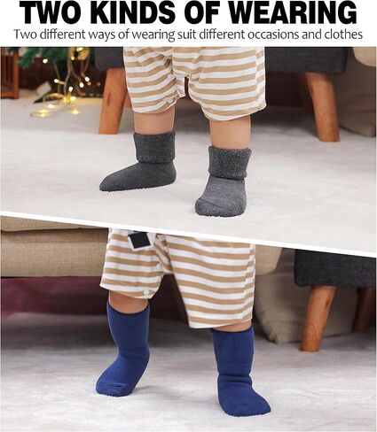 SDBING Baby Boys Girls Grips Socks Infant Toddlers Kids Non Slip Warm Thick Cotton Ankle Crew Socks with Grippers in Saudi Arabia
