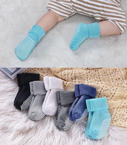 SDBING Baby Boys Girls Grips Socks Infant Toddlers Kids Non Slip Warm Thick Cotton Ankle Crew Socks with Grippers in Saudi Arabia