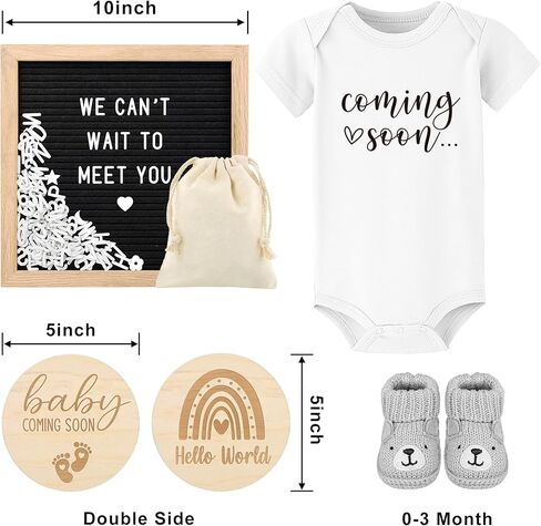 Pregnancy Announcement, Coming Soon Baby Announcement For Grandparents Dad Husband Family, Pregnancy Reveal Ideas, Gender Reveal Baby Shower Gifts -Felt Letter Board, Baby Onesie, Booties, Wooden Sign in Kuwait