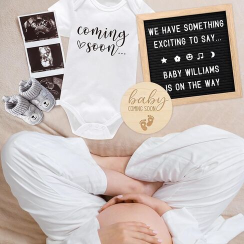 Pregnancy Announcement, Coming Soon Baby Announcement For Grandparents Dad Husband Family, Pregnancy Reveal Ideas, Gender Reveal Baby Shower Gifts -Felt Letter Board, Baby Onesie, Booties, Wooden Sign in Kuwait