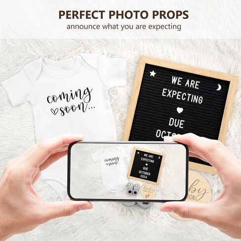 Pregnancy Announcement, Coming Soon Baby Announcement For Grandparents Dad Husband Family, Pregnancy Reveal Ideas, Gender Reveal Baby Shower Gifts -Felt Letter Board, Baby Onesie, Booties, Wooden Sign in Kuwait