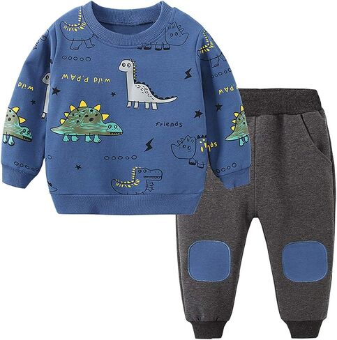 Toddler Baby Boy Clothing Sets Little Dinosaur Printed Long Sleeve Tops and Pants Kids 2pcs Outfits in Saudi Arabia
