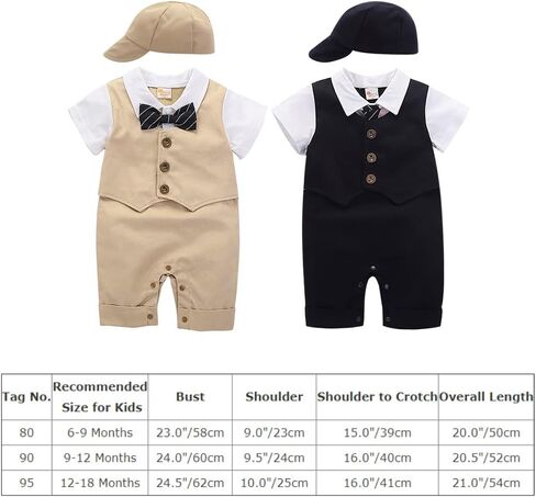 IDOPIP Baby Boy One-Piece Romper Short Sleeve Jumpsuit Gentleman White Shirt Bowtie Tuxedo Birthday Outfit Formal Suit + Hat in Kuwait