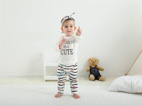 KuKitty 3Pcs Baby Girl Outfits Set Long Sleeve T-Shirt Tops Flowers Pants with Headband in Saudi Arabia