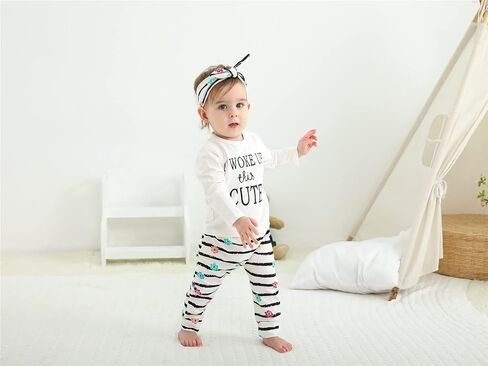 KuKitty 3Pcs Baby Girl Outfits Set Long Sleeve T-Shirt Tops Flowers Pants with Headband in Saudi Arabia
