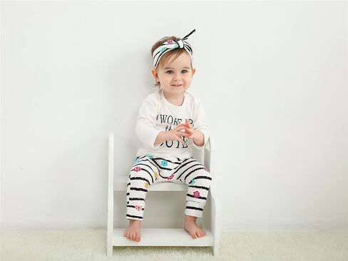 KuKitty 3Pcs Baby Girl Outfits Set Long Sleeve T-Shirt Tops Flowers Pants with Headband in Saudi Arabia