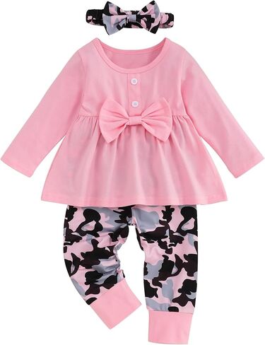 oklady Toddler Baby Girl Clothes Solid Color Ruffle Tops Floral Pants with Headband Fall Winter Cute Girl Outfits in Saudi Arabia