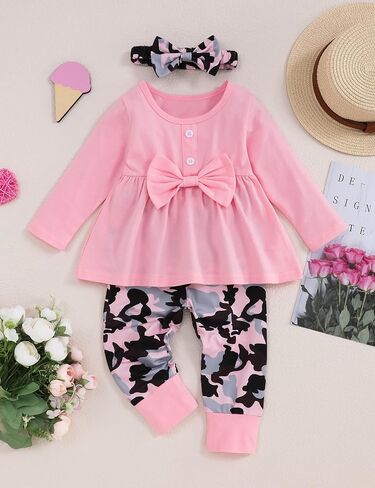 oklady Toddler Baby Girl Clothes Solid Color Ruffle Tops Floral Pants with Headband Fall Winter Cute Girl Outfits in Saudi Arabia