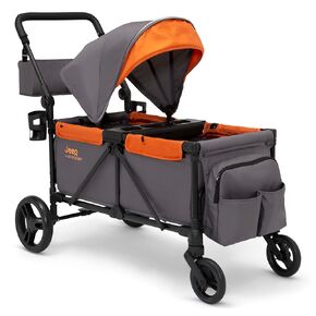 Jeep Sport All-Terrain Stroller Wagon by Delta Children - Includes Canopy, Parent Organizer, Adjustable Handlebar, Snack Tray & Cup Holders, Grey/Olive Green in Saudi Arabia