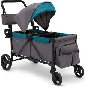 Jeep Sport All-Terrain Stroller Wagon by Delta Children - Includes Canopy, Parent Organizer, Adjustable Handlebar, Snack Tray & Cup Holders, Grey/Olive Green in Kuwait