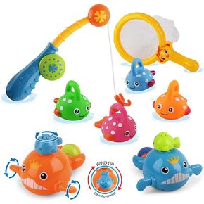 Dwi Dowellin Bath Toys Fishing Games Swimming Whales Bath Time Bathtub Toy for Toddlers Baby Kids Infant Fish Set Age 18months and up