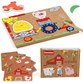 ستيفن تويز العاب محرك دقيق، لعبة المطرقة والاظافر للاطفال من سن 3 سنوات فما فوق، العاب الحنفية، لعبة مطرقة خشبية، احجية مكعبات خشبية بطابع المزرعة in Kuwait