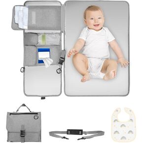 Athradies Portable Diaper Changing Pad, Baby Changing Pad for Newborn Girls & Boys, Foldable Changing Mat with Wipes Pocket, Travel Changing Station, Waterproof, Gift Baby Shower, with A Drool Cloth in Kuwait