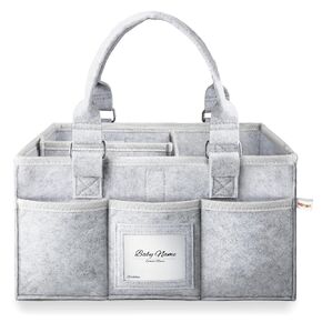 Kidtion Diaper Caddy Organizer for Baby Essentials, Newborn Essetials Must Haves, Baby Registry Search and Other Baby Stuff, Collapsible Baby Basket with Handle and a Photo Frame, Gray (L) in Kuwait