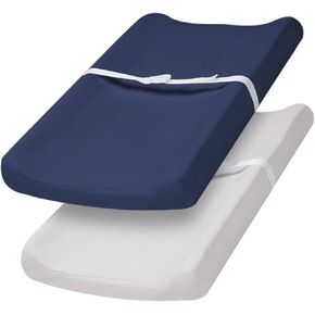 PHF Baby Changing Pad Covers for Boys Girls, 2 Pack Ultra Soft Breathable Microfiber Changing Pad Table Sheets for Most Baby Changing Pads, Light Grey & Navy in Kuwait